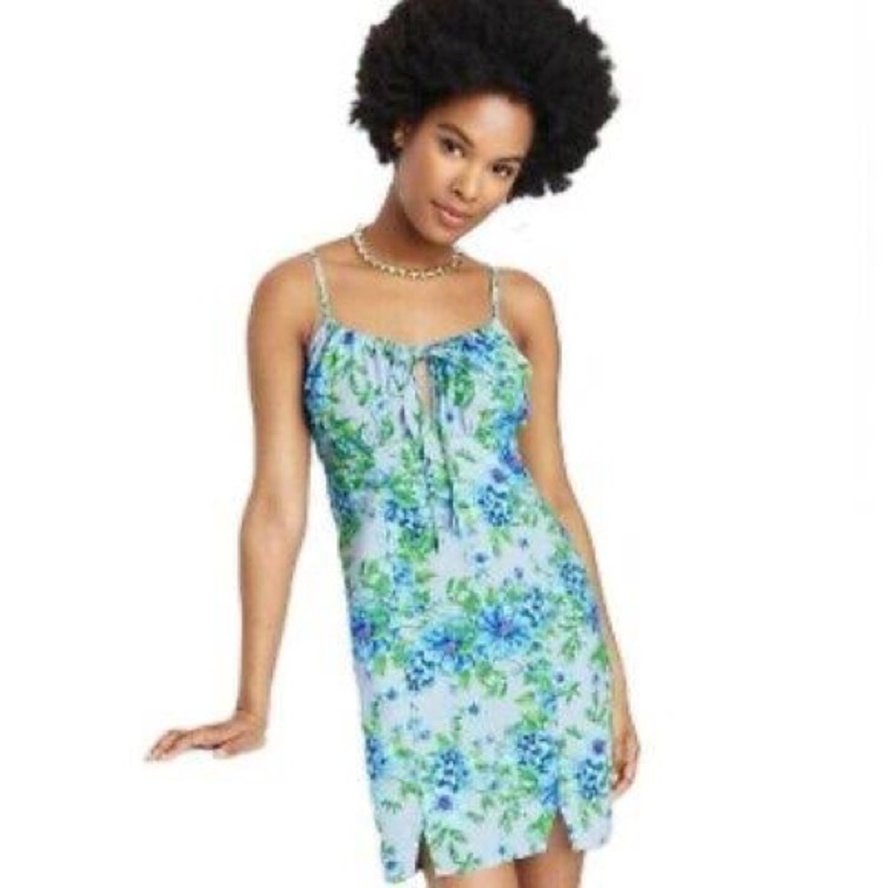 Wild Fable Blue & Green Floral Spaghetti-Strap Dress